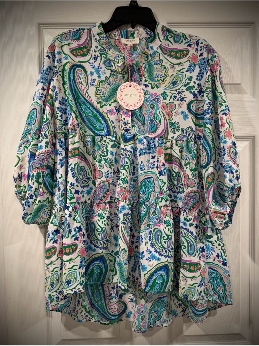 Umgee Paisley Peasant Tunic in Green, Blue & Pink